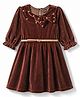 Hola Bonita Velvet Knit Three Fourth Sleeves Pearl Highlighted Collar Party Dress - Brown