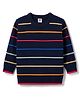 ToffyHouse Fleece Woven Full Sleeves Striped Winter T-Shirt - Navy Blue