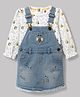 ToffyHouse Knitted Full Sleeves Bee & Floral Printed & Embroidered Frock With Inner Tee - Blue