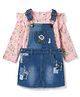 ToffyHouse Knitted Full Sleeves Floral Printed & Embroidered Frock With Inner Tee - Navy Blue