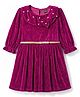 Hola Bonita Velvet Knit Three Fourth Sleeves Pearl Highlighted Collar Party Dress - Wine