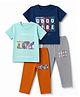 OHMS Single Jersey Knit Half Sleeves T-Shirt & Pant Set With Text Print Pack of 2 - Navy Blue & Orange