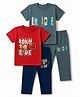 OHMS Single Jersey Knit Half Sleeves Text Printed T-Shirts & Pants Pack Of 2 - Red & Teal Blue