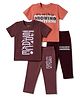 OHMS Single Jersey Knit Half Sleeves Space Theme & Text Printed T-Shirts & Pants Pack of 3 - Brown & Orange