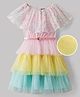 Hola Bonita Knit Cape Sleeves Floral Sequinned Layered Party Dress With Belt  - Multicolor