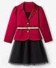 Hola Bonita Woven Full Sleeves Solid Jacket With Glitter Printed Party Dress With Belt - Red
