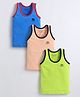 BUMZEE Cotton Knit Pack of 3 Sleeveless Brand Logo Printed Vests - Blue & Green