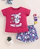 BUMZEE Cotton Knit Half Sleeves Bunny Printed Tee & Shorts Set - Pink & Navy Blue