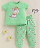 BUMZEE Cotton Knit Half Sleeves Enjoy Today Text & Unicorn Printed Tee & Pajama Night Suit - Green