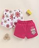 BUMZEE Cotton Knit Pack Of 2 Floral & Bear Printed Shorts - Pink & White