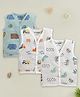 BUMZEE Muslin Woven Pack Of 3 Sleeveless Animals Vehicles & Leaves Printed Jhablas - Blue & White