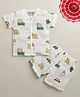BUMZEE Muslin Woven Half Sleeves Bear Printed Coordinating Jhabla & Shorts Set - White