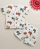 BUMZEE Muslin Woven Half Sleeves Animals Printed Coordinating Jhabla & Shorts Set - White