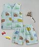 BUMZEE Muslin Woven Half Sleeveless Animals Printed Coordinating Jhabla & Shorts Set - Blue