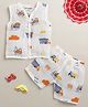 BUMZEE Muslin Woven Half Sleeveless Vehicles Printed Coordinating Jhabla & Shorts Set  - White