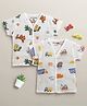 BUMZEE Muslin Woven Pack Of 2 Half Sleeves Animals & Vehicles Printed Jhablas - White