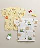 BUMZEE Muslin Woven Pack Of 2 Half Sleeves Dinosaurs & Vehicles Printed Jhablas - White & Yellow