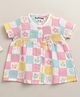 BUMZEE Muslin Woven Half Sleeves Floral Printed & Checked Dress - Multi Colour