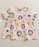 BUMZEE Muslin Woven Half Sleeves Giraffes Printed Dress - Pink