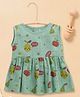 BUMZEE Muslin Woven Sleeveless Fruits Printed Dress - Green