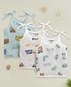 BUMZEE Muslin Woven Pack Of 3 Sleeveless Animals & Vehicles Printed Jhablas - Blue & White