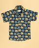 FILORI Cotton Woven Half Sleeves Elephant Printed Shirt - Navy Blue