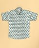 FILORI Cotton Woven Half Sleeves Snail Printed Shirt - Off White & Teal