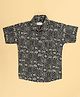 FILORI Cotton Woven Half Sleeves Elephant Printed Shirt - Black