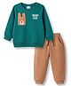 Babyhug 100% Cotton Knit Full Sleeves Text Printed T-Shirt & Pant Set With Applique - Mint & Beige