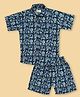 FILORI Cotton Woven Half Sleeves Animals Printed Coordinating Shirt & Shorts Set - Indigo Blue