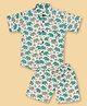 FILORI Cotton Woven Half Sleeves Elephant Printed Coordinating Shirt & Shorts Set - Off White & Teal
