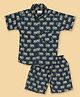 FILORI Cotton Woven Half Sleeves Elephant Printed Coordinating Shirt & Shorts Set  - Navy Blue