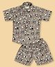 FILORI Cotton Woven Half Sleeves Panda Printed Coordinating Shirt & Shorts Set  - Grey