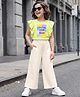 Ollington St. Cotton Sinker Knit Text Printed Frilled Half Sleeve Top & Culottes - Light Green & Beige