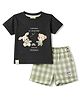 Mini Donuts Sinker Knit Half Sleeves T-Shirt & Shorts Set with Bear Patch - Black