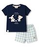 Mini Donuts Sinker Knit Half Sleeves T-Shirt & Shorts Set with Bear Patch - Navy