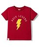 Ollypop Sinker Knit Half Sleeves Round Neck T-Shirt with Text Print -Dark Red