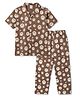 Ollypop Sinker Knit Half Sleeves Shirt & Pyjama Night Suit With Smiley Print - Brown