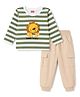Babyhug Interlock Knit Full Sleeves Striped T-Shirt & Lounge Pant Set with Lion Applique - Multicolour