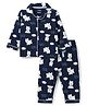 CUCUMBER Cotton Knit Full Sleeves Co-Ords Shirt & Pyjama Night Suit With Animal Print- Navy Blue