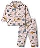 CUCUMBER Cotton Knit Full Sleeves Co-Ords Shirt & Pyjama Night Suit With Dino Print - Baby Pink