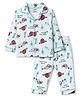 CUCUMBER Cotton Knit Full Sleeves Co-Ords Shirt & Pyjama Night Suit With Vehicles Print - Light Blue