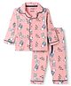 CUCUMBER Cotton Knit Full Sleeves Co-Ords Shirt & Pyjama Night Suit With Animal Print - Peach