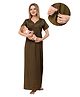 Piu Cotton Woven Half Sleeves Abstract Printed Maternity Nighty With Side Zipper Nursing Access - Green