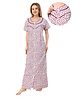 Piu Cotton Woven Half Sleeves Floral Printed Maternity Nighty With Front Button Nursing Access - Maroon