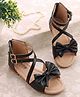 Tiny Bugs Bow Applique Detailed Buckle Closure Sandals - Black