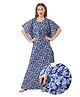 Piu Cotton Woven Half Sleeves Floral Printed Kaftan Style Maternity Nighty With Front Zipper Nursing Access - Blue