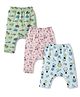 CUCUMBER Sinker Knit Full Length Diaper Leggings with Car Bunny & Space Theme Print Pack of 3 - Sea Green Pink & Blue