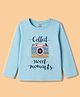 Cucumber Sinker Knit Full Sleeves Text Printed Top - Light Blue