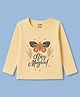 Cucumber Sinker Knit Full Sleeves Text & Butterfly Printed Top - Yellow